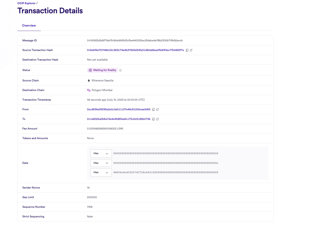 Chainlink CCIP Explorer transaction details